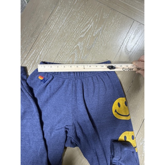 Aviator Nation Sweatpants Womens Blue Fleece Smiley Face Graphic Joggers - Picture 8 of 11